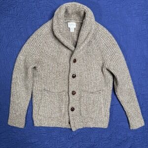 J.Crew Rugged Merino Wool Blend Shawl Collar Cardigan Sweater Mens XS Brown